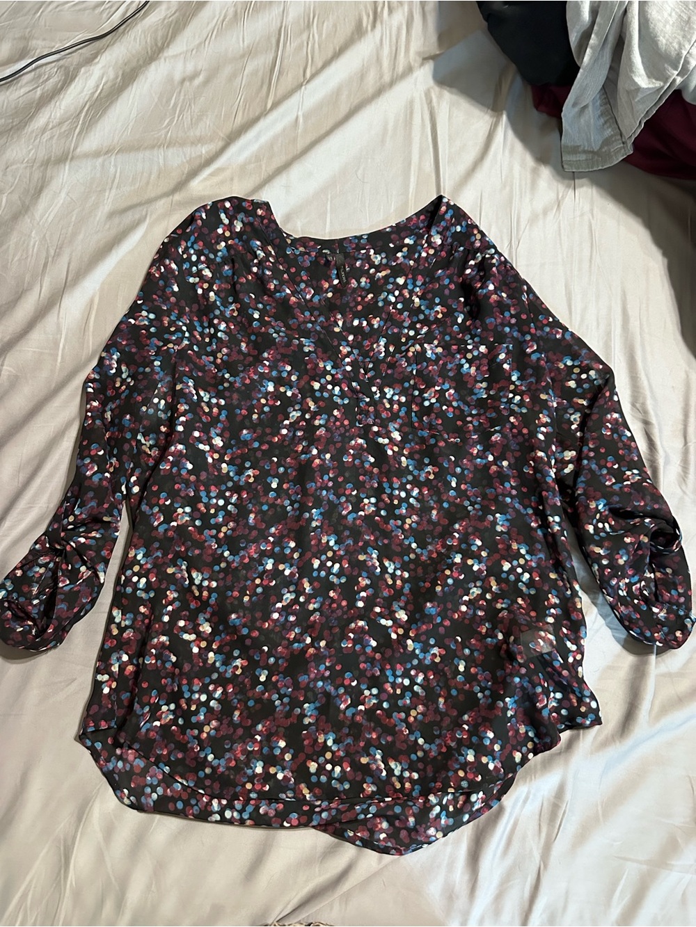 Maurices Black Confetti Dot Blouse